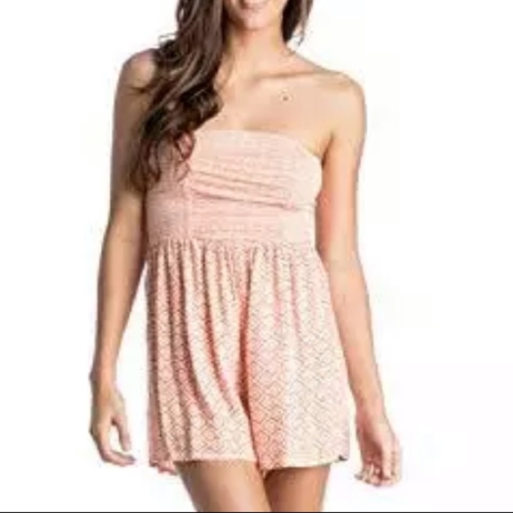 Roxy Such Great Heights Orange Coral Ruched Strapless Boho Preppy Y2K Romper